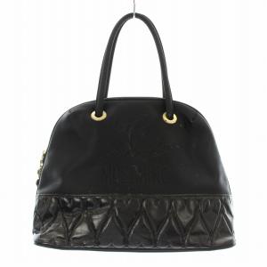 ハンドバッグ ハートキルティング レザー 切替 ロゴ刺繍 黒 ブラック /KU