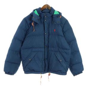 ダウンジャケット フード ロゴ M ネイビー