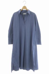 20SS シャツワンピース ロング スキッパー 長袖 ONESIZE 青 ブルー
