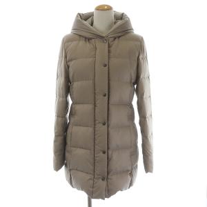 19AW ダウンコート ロング丈 裾ドロスト フード 36 S グレージュ