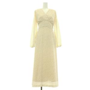 ドットカシュクールワンピース  ロング 長袖 Vネック M 36 アイボリー ブラック CWFO211063