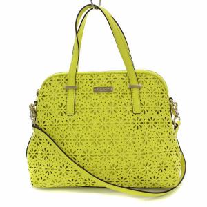 ハンドバッグ フラワーパンチング 2WAY レザー イエロー