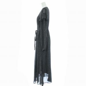 CELFORD 21AW 期中シフォンVネックワンピース シアーワンピース ロング 長袖 ドット 38 M 黒 ブラック