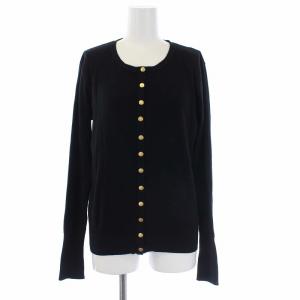 近年モデル 長袖 ニットカーディガン クルーネック ロゴボタン 3 ブラック