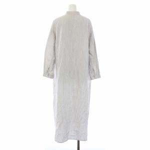 nest Robe シャツワンピース 長袖 ロング バンドカラー ストライプ ブルー ホワイト