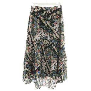 GRACE CONTINENTAL 21SS フレアスカート ロング サイドジップ フロントボタン 花柄 36 S ブラック マルチカラー
