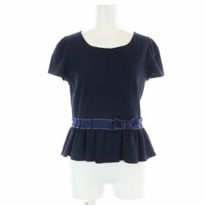 17SS カットソー 半袖 ギャザー グログランリボン バックジップ 38 M 紺 ネイビー