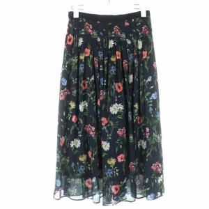 ANAYI 20SS ボタニカルフラワープリントタックスカート フレア 花柄 36 ブラック