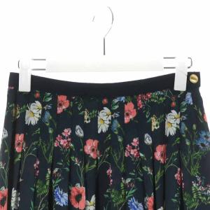 ANAYI 20SS ボタニカルフラワープリントタックスカート フレア 花柄 36 ブラック