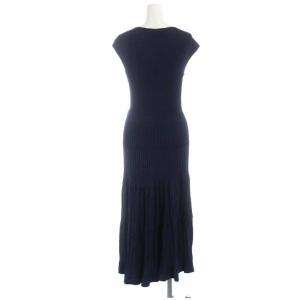 ANAYI 21SS レーヨンナイロンティアードニットワンピース Vネック ミモレ ロング フレンチスリーブ 38 M 紺 ネイビー 10211714370