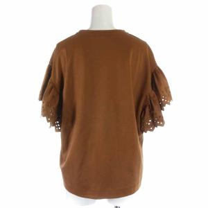 ANAYI 21SS モクロディシシュウソデフリルプルオーバー カットソー 刺繍 半袖 38 M 茶 ブラウン 10212815010