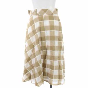 BLUE LABEL CRESTBRIDGE フレアスカート ミモレ ロング コットン チェック ベルト 36 S ベージュ 白 ホワイト