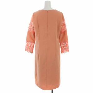 ANAYI 18SS ダブルクロス刺繍サックワンピース ひざ丈 レース 長袖 38 オレンジ