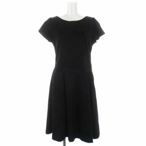 20AW フレアワンピース ひざ丈 コットン リボン チェック 半袖 38 ブラック