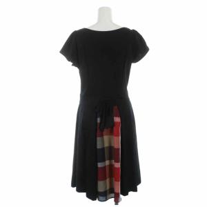 BLUE LABEL CRESTBRIDGE 20AW フレアワンピース ひざ丈 コットン リボン チェック 半袖 38 ブラック