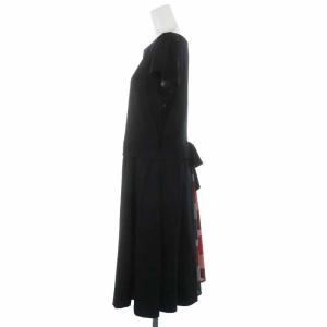 BLUE LABEL CRESTBRIDGE 20AW フレアワンピース ひざ丈 コットン リボン チェック 半袖 38 ブラック