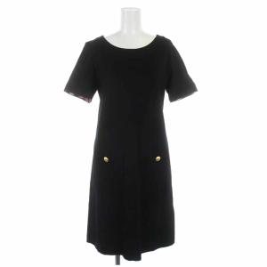 20SS ワンピース ひざ丈 レースアップ チェック 半袖 38 M 黒 ブラック