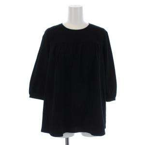カットソー プルオーバー 七分袖 クルーネック タック 38 M ブラック