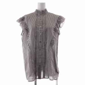 22SS ノースリコットン シルクピンタックフリル ブラウス シャツ ストライプ シルク混 F ブラウン 22051200214120