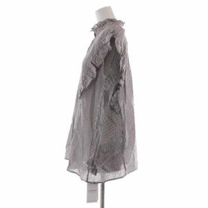 Spick&Span 22SS ノースリコットン シルクピンタックフリル ブラウス シャツ ストライプ シルク混 F ブラウン 22051200214120