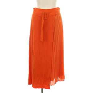 19SS スカート ロング フレア プリーツ シフォン ニット 切替 ベルト 2way 36 S オレンジ