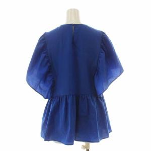 UNITED ARROWS 22SS P/C ギャザー フレアスリーブ ブラウス W シャツ 半袖 青 ブルー