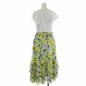 Chesty 20年製 レモンプリントワンピース ロング 半袖 フレア 花柄 チュール 0 S 白 ホワイト 黄 イエロー