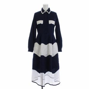 20SS スカラップシャツワンピース ロング 長袖 メッシュ デザイン 0 S 紺 ネイビー 白 ホワイト 20D502