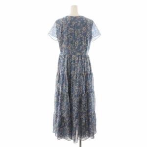 23区 22SS フラワープリントワンピース ロング マキシ 半袖 花柄 38 M ライトブルー OPWONX0861