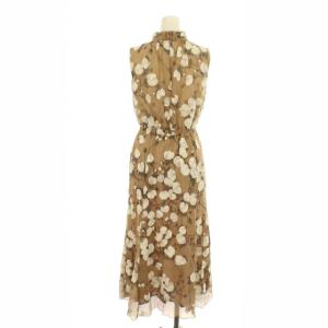 ANAYI 21AW ペイントフラワープリントノースリーブワンピース シルク S 茶