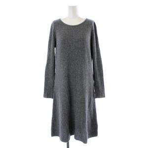 ワンピース ニット クルーネック ロング ミモレ フレア ウール カシミヤ混 長袖 S グレー