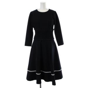 フレアワンピース ロング 七分袖 フリル バックジップ 0 XS ネイビー