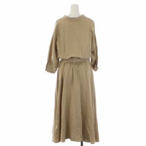 ANAYI 21SS レーヨンリネンスタンドカラーワンピース ロング 七分袖 スキッパーネック ベルト 36 S ベージュ