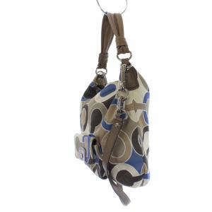 COACH オプアート ホーボー ショルダーバッグ 2way 総柄 ナイロン ベージュ ブルー 16494