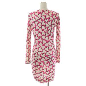 DIANE von FURSTENBERG フレアワンピース ひざ丈 長袖 Vネック プルオーバー シルク 0 ピンク