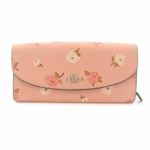 長財布 小銭入れ 花柄 レザー ピンク F67529