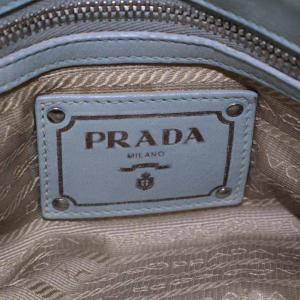 PRADA ギャザー 2way ハンドバッグ ショルダーバッグ レザー ライトブルー