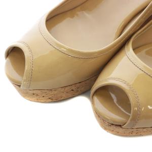 JIMMY CHOO パンプス オープントゥ ウェッジソール エナメル 35.5 23.5cm ベージュ 124PURDEY