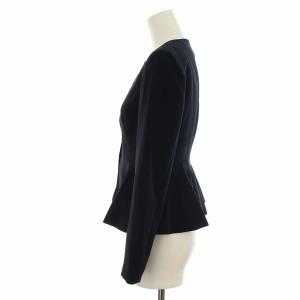 ANAYI 21AW ストレッチクロスフレアジャケット ノーカラー 34 XS ネイビー タグ付き