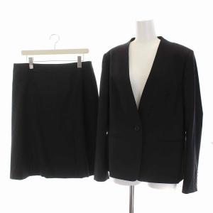 18AW 2WAYトロピカルウール ノーカラー ジャケット ひざ丈 スカート スーツ セットアップ