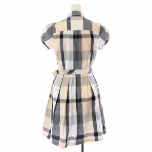 BLUE LABEL CRESTBRIDGE シャツワンピース フレア ひざ丈 半袖 チェック ベルト 36 ベージュ グレー