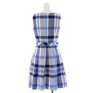 BLUE LABEL CRESTBRIDGE ワンピース ひざ丈 フレア ノースリーブ チェック 34 ブルー ホワイト