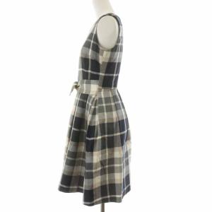 BLUE LABEL CRESTBRIDGE 21SS ワンピース ひざ丈 ノースリーブ リボン チェック 34 XS 紺 ネイビー