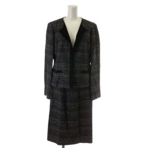 スーツ セットアップ 上下 ジャケット フレアスカート ひざ丈 コサージュ付き 11 L ブラック ホワイト