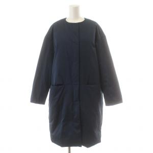 ダウンコート ノーカラー ドロップショルダー 38 ネイビー
