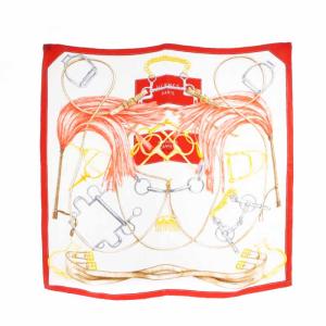 20AW カレ90 Projets Carres au Crayon プロジェクト オ クレヨン スカーフ 白 ホワイト 赤