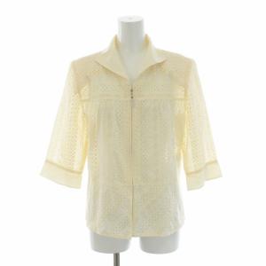 シャツ ジャケット ジップアップ 総レース 七分袖 花柄 11 L 白 ホワイト