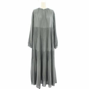 21AW ヴィンテージサテンティアードワンピース ロング マキシ 長袖 ブルーグレー