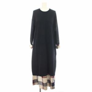 セットアップ ニットワンピース ギャザースカート チェック 38 ネイビー