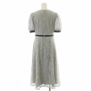 LANVIN en Bleu レースパフスリーブワンピース ひざ丈 半袖 38 M 緑 グリーン